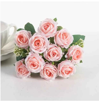 Uflower 10 Heads Flowers Scrapbooking Silk Roses Wedding Party Christmas Bouquet Household Products Vases for Home Decoration