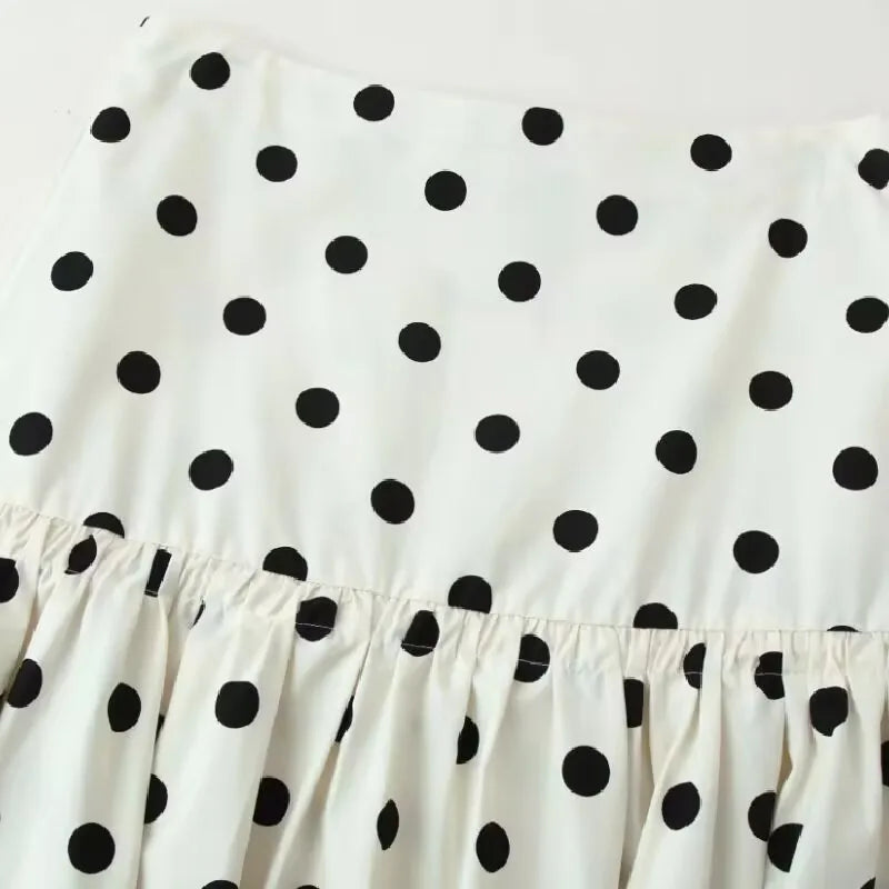 Women's Classic Polka Dot Midi Skirt – High Street Irregular Print Casual Skirt in White & Black