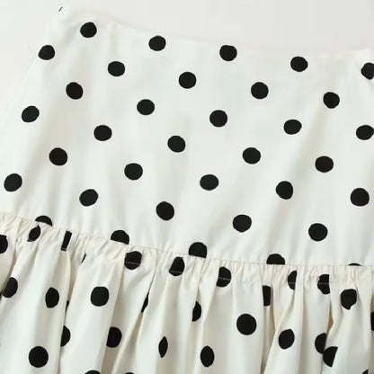 Women's Classic Polka Dot Midi Skirt – High Street Irregular Print Casual Skirt in White & Black