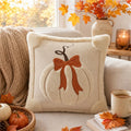 3D Plush Pumpkin Throw Pillow with Bow, Fall Decor