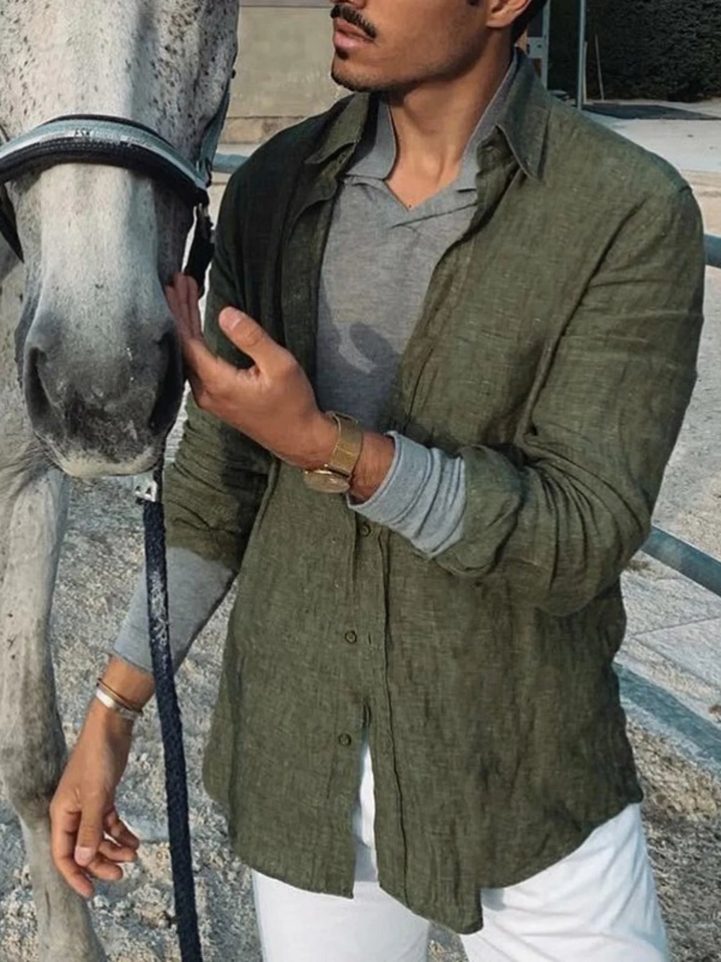 Men's Casual Solid Color Long Sleeve Lapel Shirt — Outdoor Cardigan Top