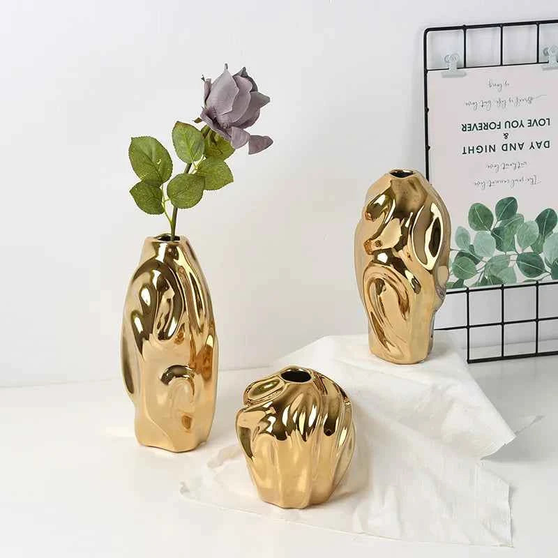 Modern Light Luxury Creative Ceramic Golden Vase Decoration Living Room Bedroom Decoration Cabinet Flower Vase Home Decoration