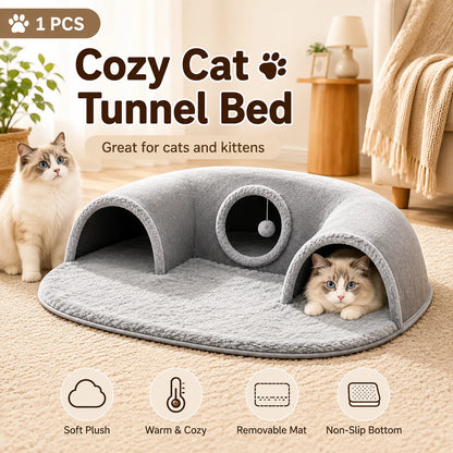 U-Shaped Cat Tunnel Bed, Detachable & Washable
