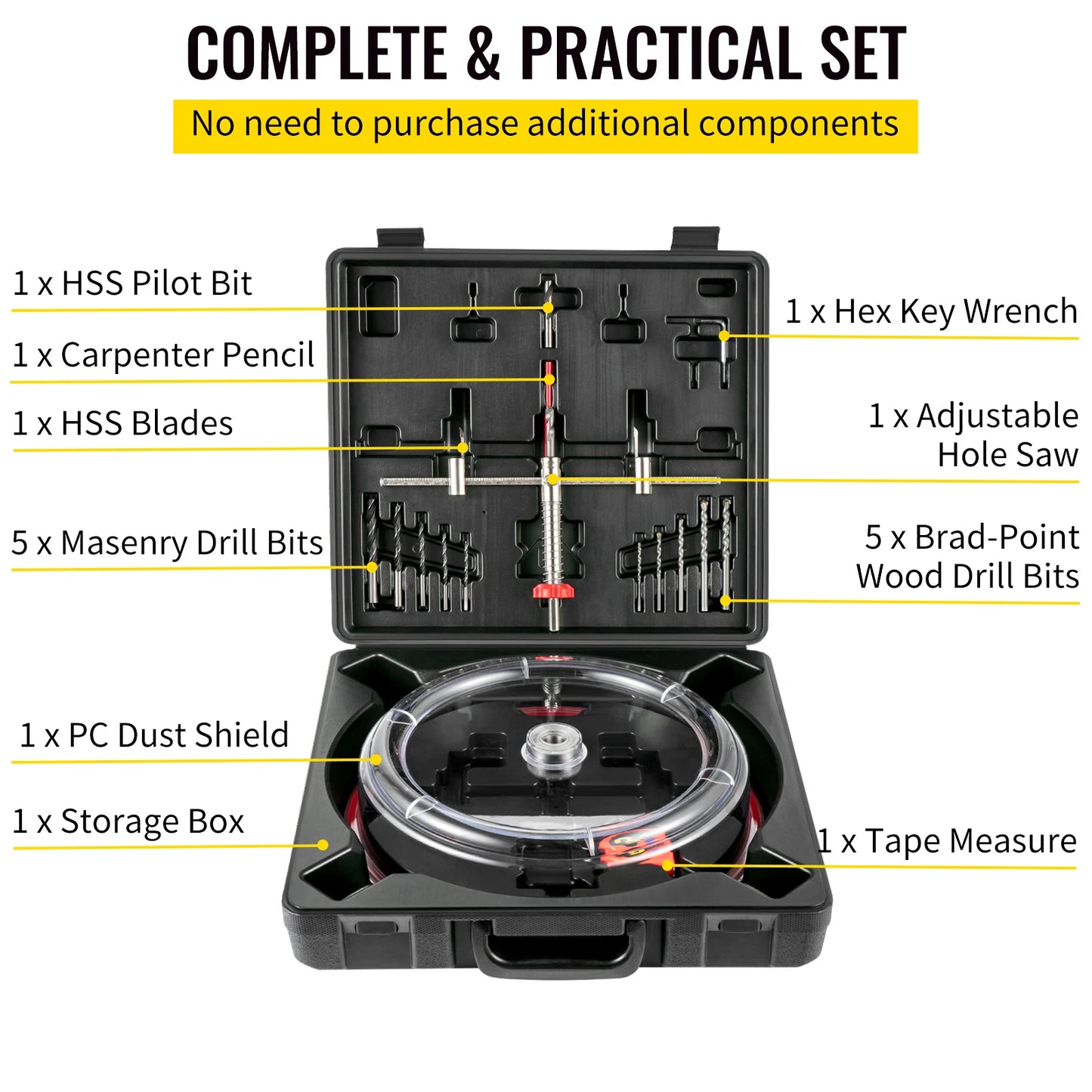 Adjustable Steel Hole Saw Cutter Kit 40-200mm with Shield Hole Cutter Drill Bit DIY Tool Sheetrock Veneer Slate