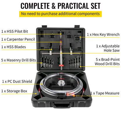 Adjustable Steel Hole Saw Cutter Kit 40-200mm with Shield Hole Cutter Drill Bit DIY Tool Sheetrock Veneer Slate