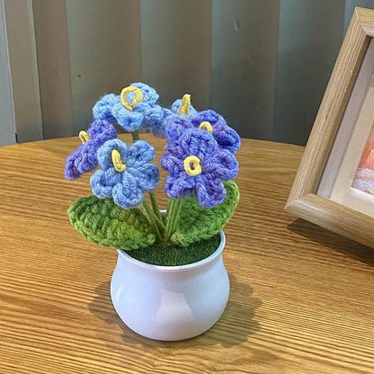 DIY Handwoven Mini Potted Flower Rose Office Desktop Ornamental Potted Plants Woolen Thread Finished Product Home Decoration