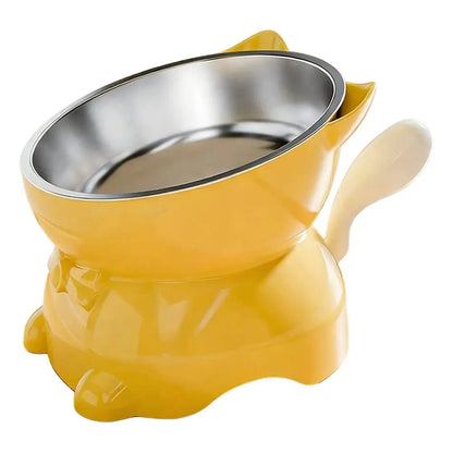 Elevated Stainless Steel Cat Bowl with Ear-Shaped Stand