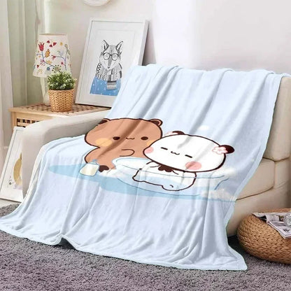 Cute Bubu and Dudu Series Blanket Cartoon Print Kids Warm Flannel Soft Comfortable Home Travel Blanket Bed Blanket Birthday Gift