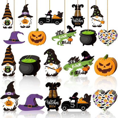 30 Pcs Halloween Hanging Ornaments Wooden Tree Decoration