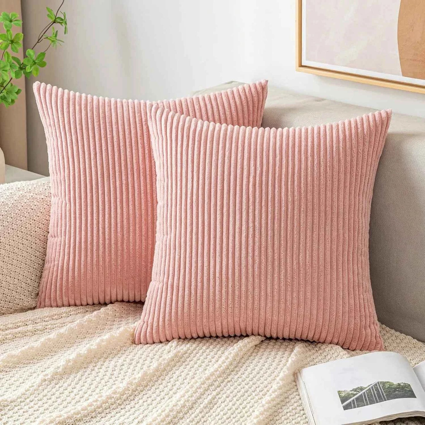 Soft Corduroy Striped Throw Pillow Case 45x45cm Boho Throw Pillow Covers for Sofa Bedroom Living Room Spring Home Decor Green