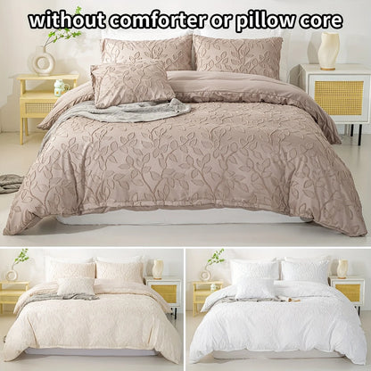 Tufted Leaf Duvet Cover Set, 3-Piece, Bohemian Cream
