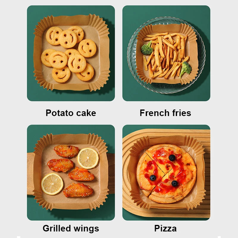 50-Pack Disposable Air Fryer Paper Liners, Non-Stick Square