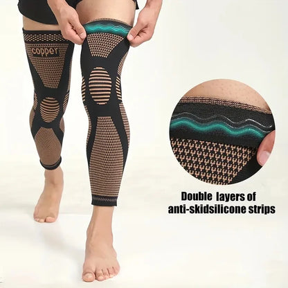 1pc/2pcs Copper Compression Knee Sleeves, Stretchable Full Leg Support Knit Fabric Knee Brace Breathable