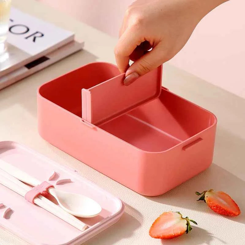 Portable Lunch Box Bamboo Fiber 3in1 Double Layer Bento BOX Microwave Spoon Fork Women Girl School Kids Picnic Bento Box