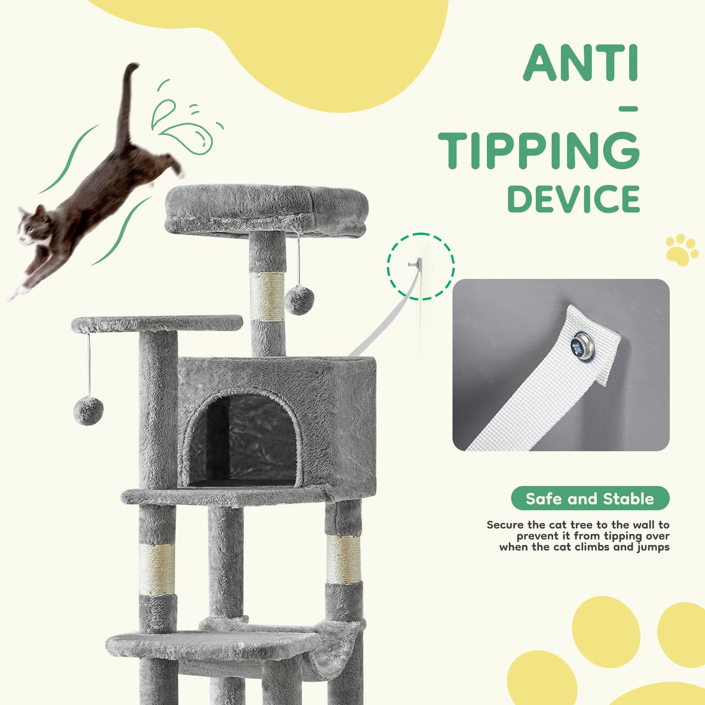44" Tall Cat Tree & Climbing Tower — Natural Sisal Scratching Posts & Indoor Cat House