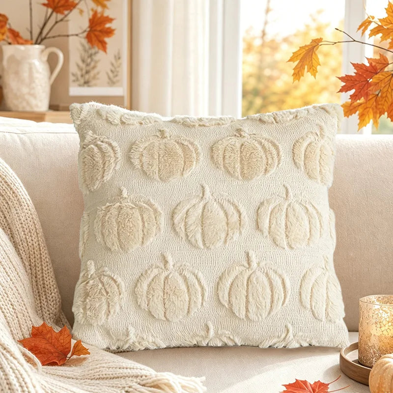 3D Plush Pumpkin Throw Pillow with Bow, Fall Decor