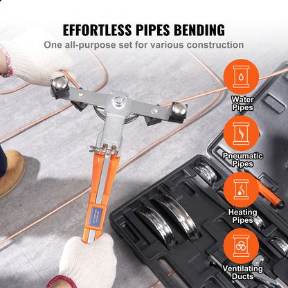 Pipe Tube Bender Ratcheting Reverse Tubing Bending Tool with 7 Dies Pipe Cutter for Air Conditioning Refrigerator Repair