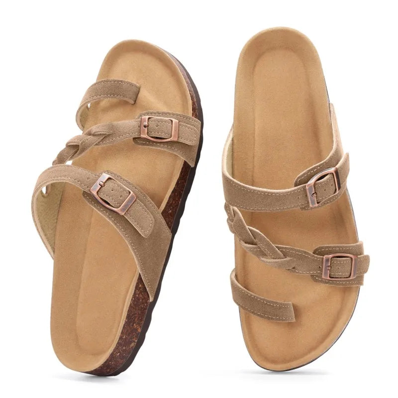 Crestar Women's Open Toe Sandals – Non-slip Braided Strap & Double Buckle