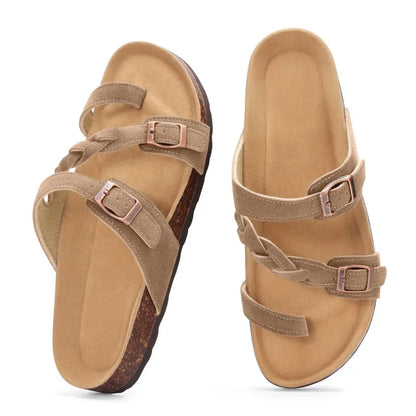 Crestar Women's Open Toe Sandals – Non-slip Braided Strap & Double Buckle