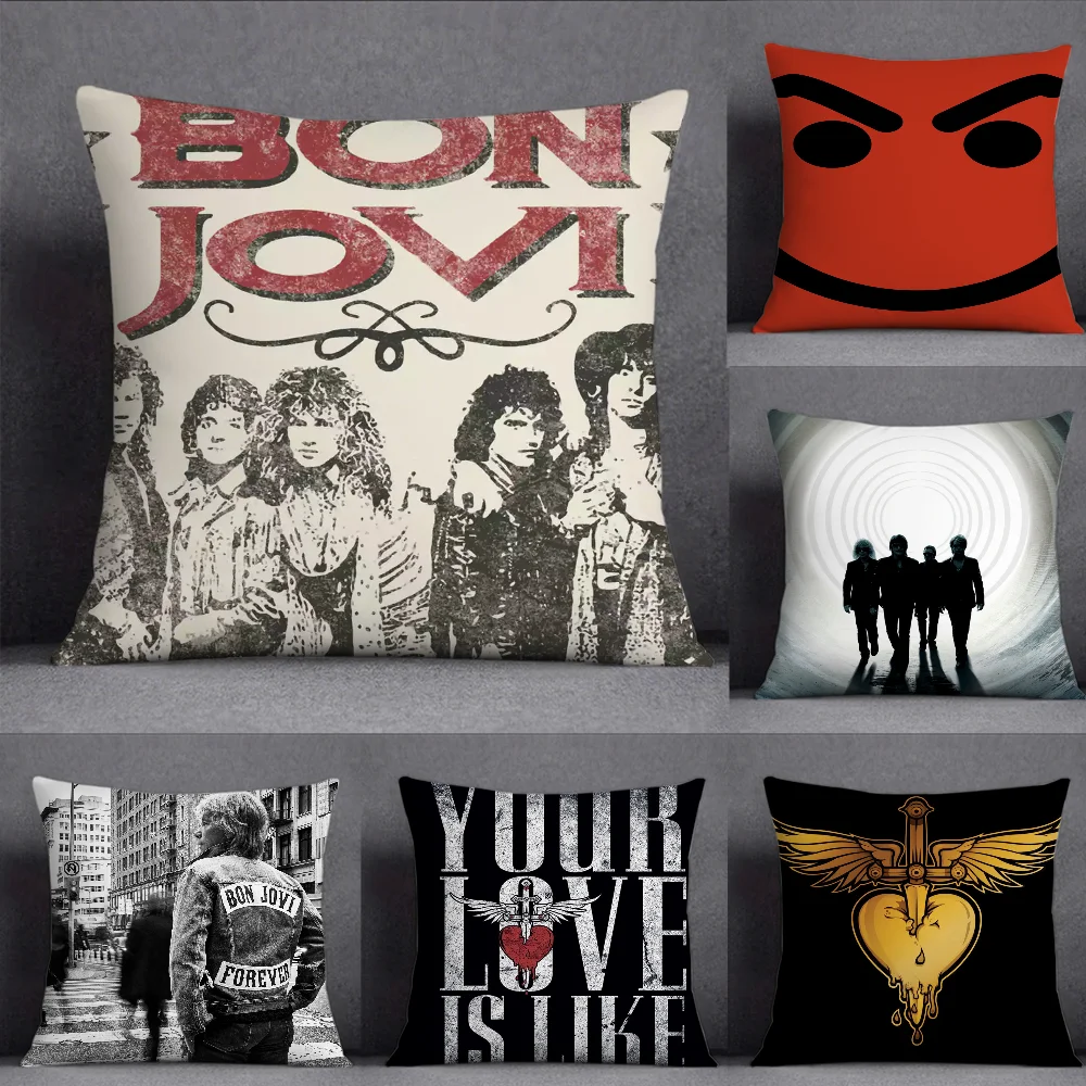 Rock Band B-Bon Jovi Forever Pillow Case Square Double-Sided Printing Short Plush Sofa Cushion Cover Bedroom Bedside Pillow