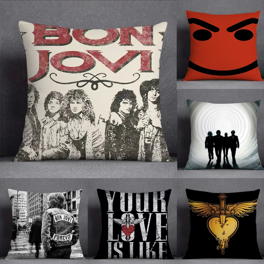 Rock Band B-Bon Jovi Forever Pillow Case Square Double-Sided Printing Short Plush Sofa Cushion Cover Bedroom Bedside Pillow