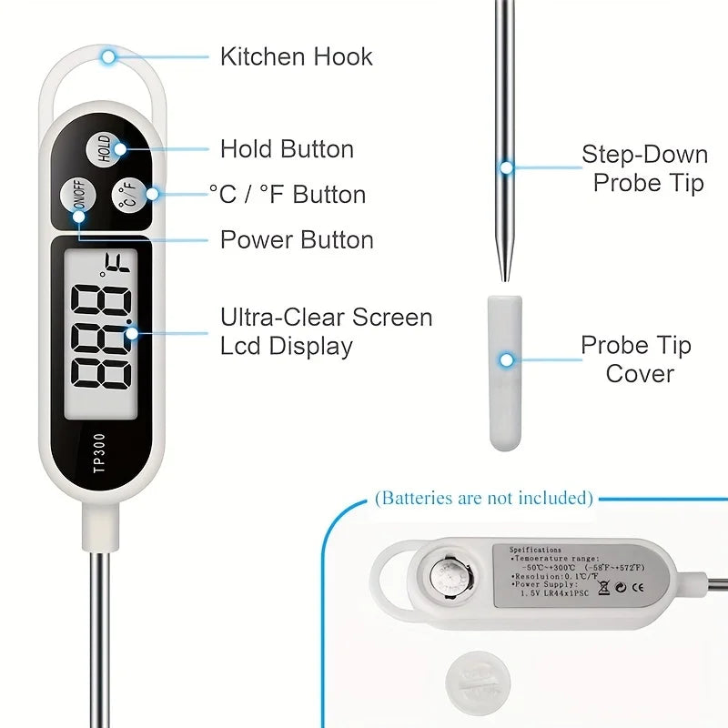 TP300 Probe Thermometer with 0.1°C Resolution, HOLD Function and 9.65 Inch Probe for Kitchen and BBQ