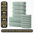 12-Piece Towel Set, 2 Bath Towels + 4 Hand Towels + 6 Face Towels, Soft