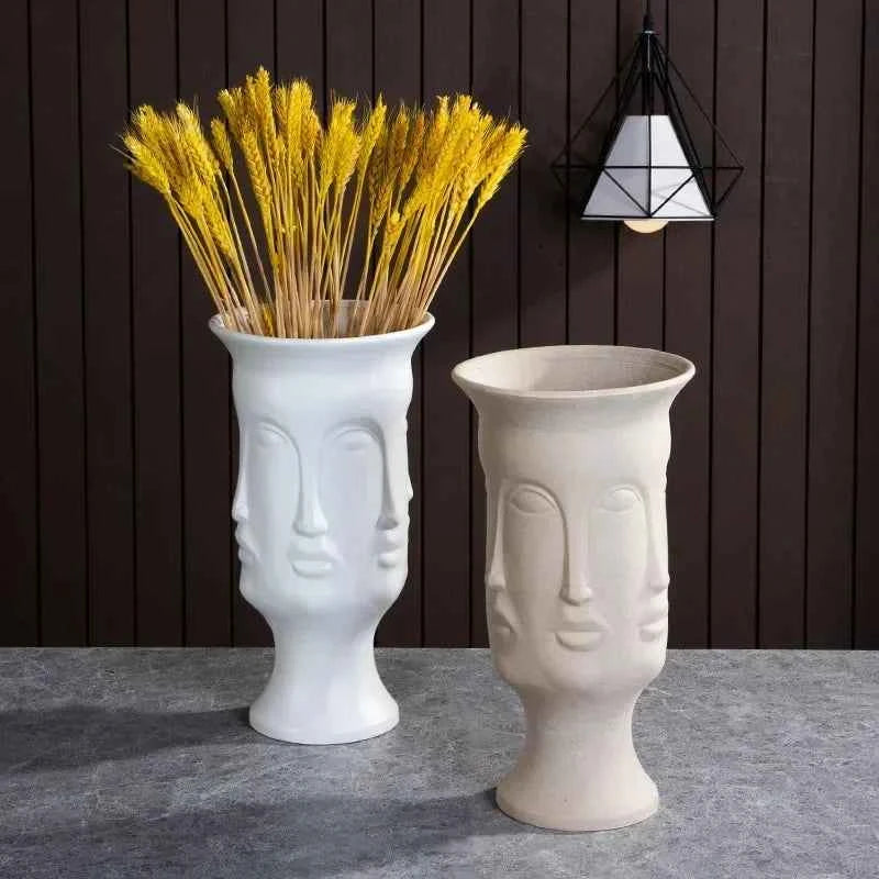 Ceramic Candlestick Art Vase Sculpture Crafts Human Face Flower Pot Handmade Garden Storage Flower Arrangement Home Decors