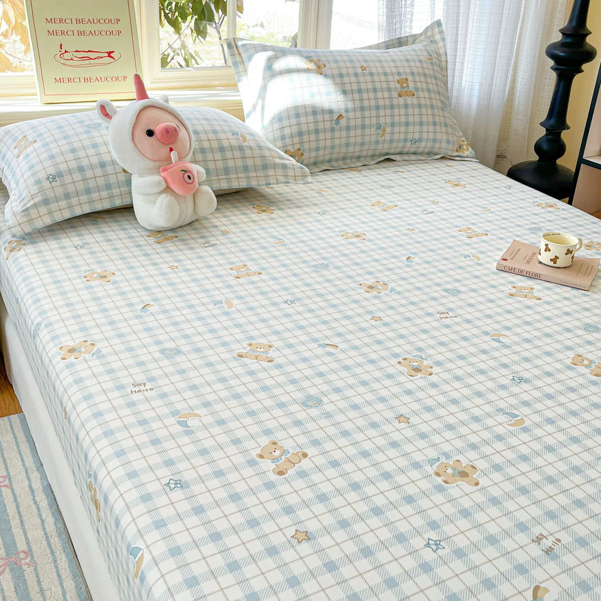 100% Cotton Cute Bear Print Bed Sheet, All Sizes