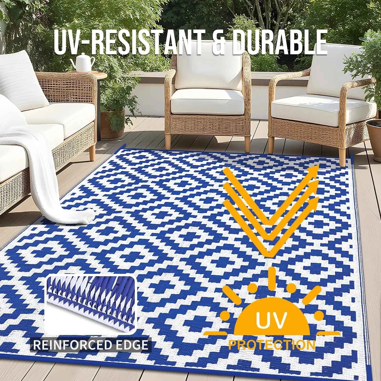 Kitinjoy Waterproof Outdoor Rug Plastic Straw Rug for Camping Family Picnic Balcony Rug Outside RV Mats Carpet For Deck Backyard
