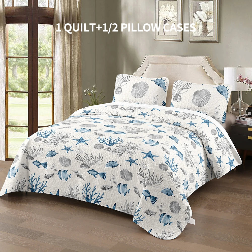 Blue Queen 4-Season Bed Cover Set with Pillowcases