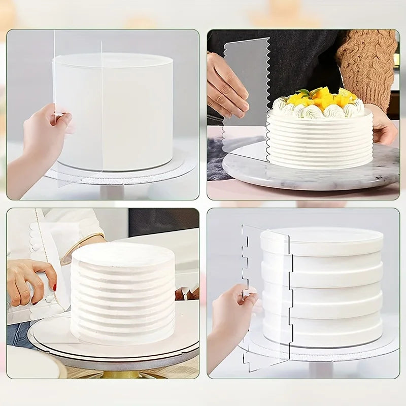 4pcs/set Acrylic Cake Scraper Set Decorating Contour Stripe Cake Comb Saw Tooth Smoother Buttercream Frosting Scraper Cake Tools