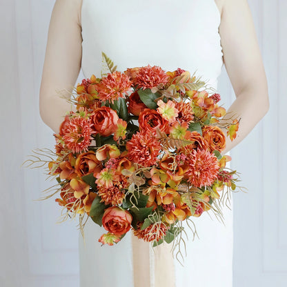 1PC Artificial RosesFlowers New Year's Home Decoration Wedding Bridal Bouquet Garden Fake Silk Peony Hydrangeas Vase for Board