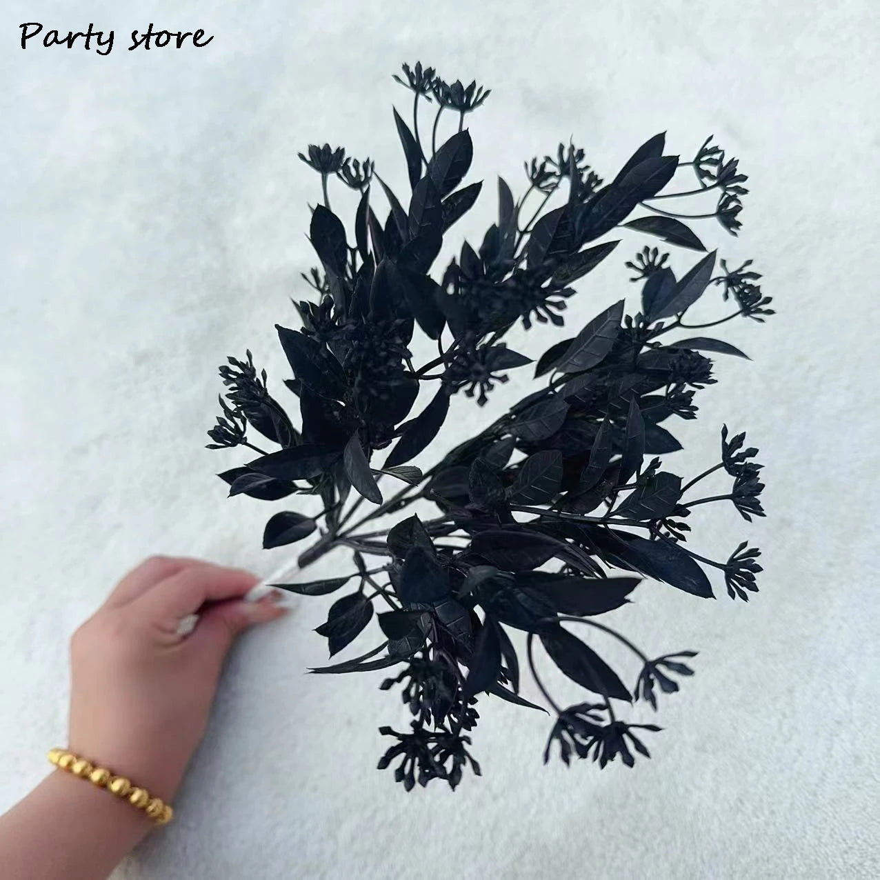 Black Halloween Artificial Plant Leave Branch Bamboo Dahlia Wedding Party Floral Material Home Table Vase Decor Accessories