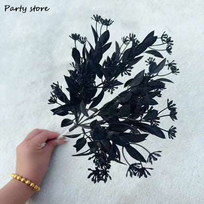 Black Halloween Artificial Plant Leave Branch Bamboo Dahlia Wedding Party Floral Material Home Table Vase Decor Accessories