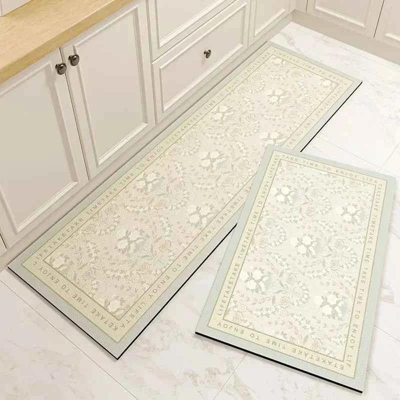 Carpet for Kitchen Floor Mat Pvc Leather Waterproof Non-slip Long Rug Oil-proof Foot Mats Pink Flower Home Decoration Rugs