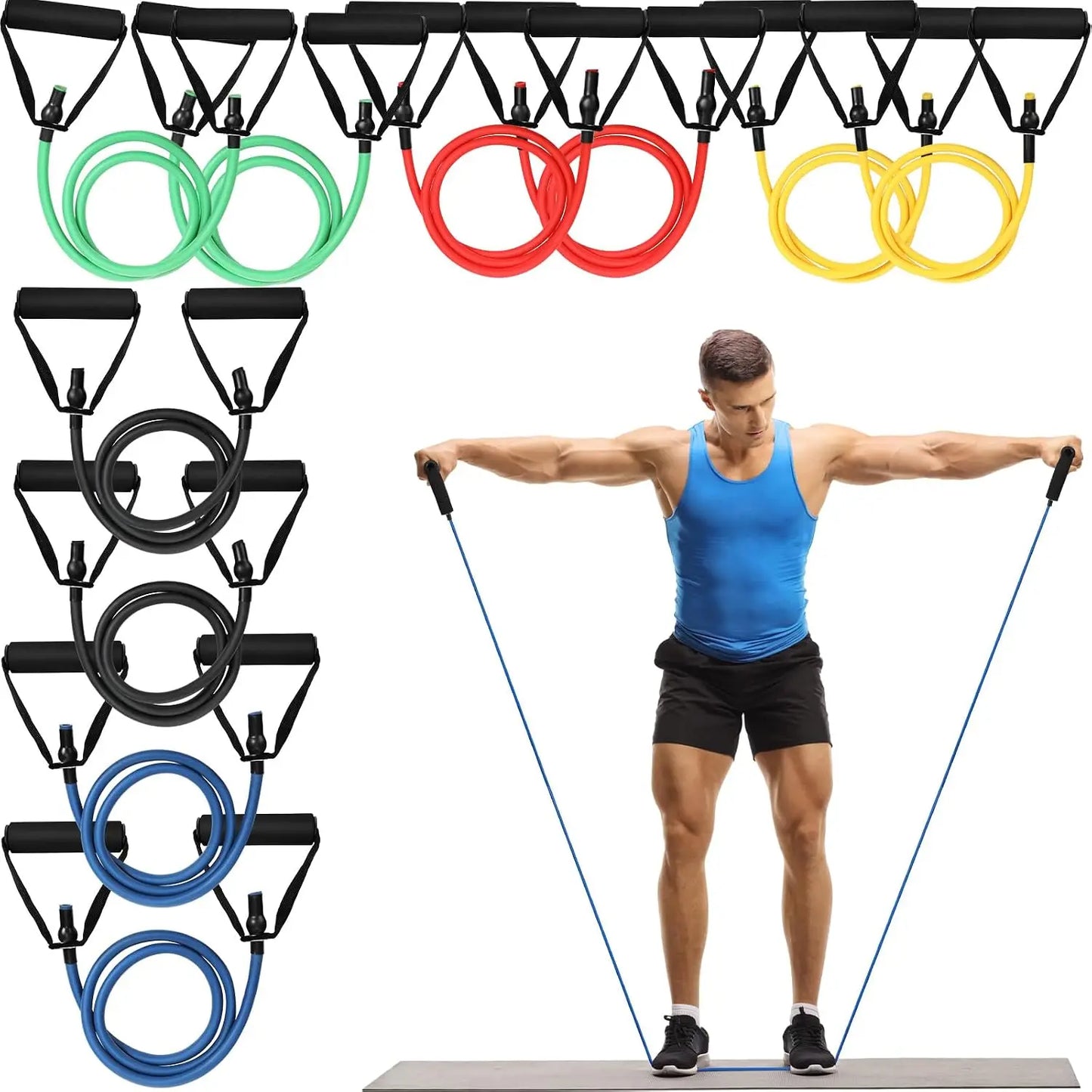 10 Pcs Resistance Bands with Handles, 5 Levels for Home Gym Yoga Pilates