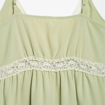 Women's Light Green Spaghetti Strap Lace Camisole Top – Sexy V-Neck Off Shoulder Backless Summer Tank