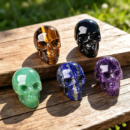 Natural Crystal Skull 2-3in Handmade Lapis Lazuli Obsidian Clear Quartz Labradorite Citrine Rose Quartz Tiger Eye Amethyst Skull Figurine Skull Carving High Quality Home Decor Desk Ornament Office Decor Room Decor Bedroom Dec