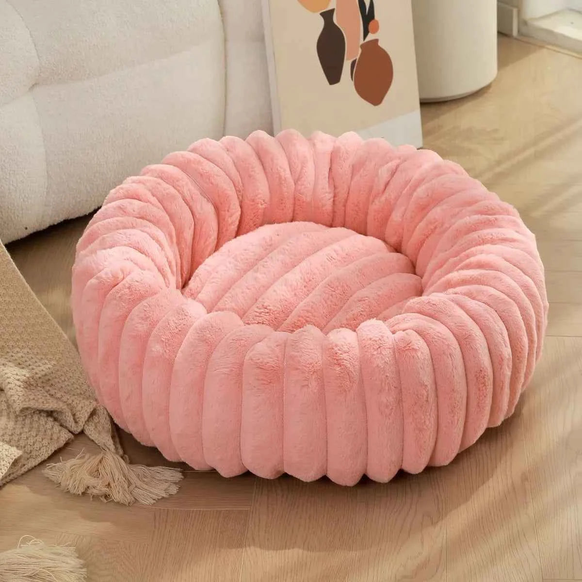 Round Bed for Dog Bed Mats Super Soft Cat Bed Long Plush for Medium Dog House Winter Warm Sleeping Dog House Supplies 40-70cm