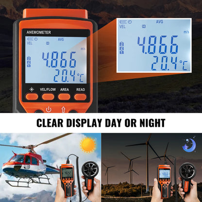 Handheld Anemometer LED Digital Wind Speed CFM Meter Gauge Measures Wind Velocity Wind Temperature Air Flow Wind Chill