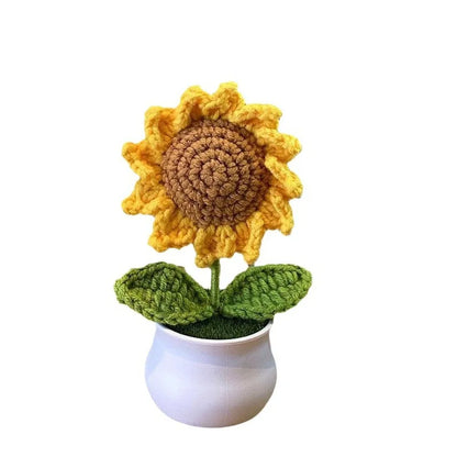 DIY Handwoven Mini Potted Flower Rose Office Desktop Ornamental Potted Plants Woolen Thread Finished Product Home Decoration
