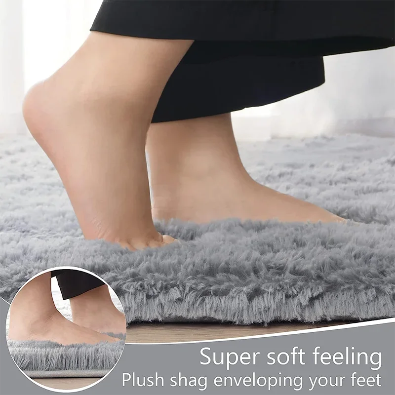 Shaggy Area Gray Rug For Living Room Super Soft Long Pile Bedroom Carpet Non-Slip Children's Home Decor Fluffy Bedside Floor Mat