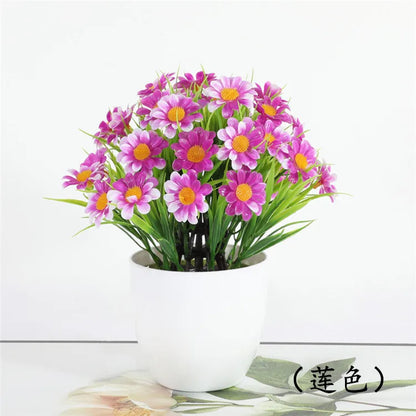 1pc High Quality Green Plant Potted Plants, DIY Desktop Simulation Spring Grass Chrysanthemum, Small Bonsai for Home Decoration