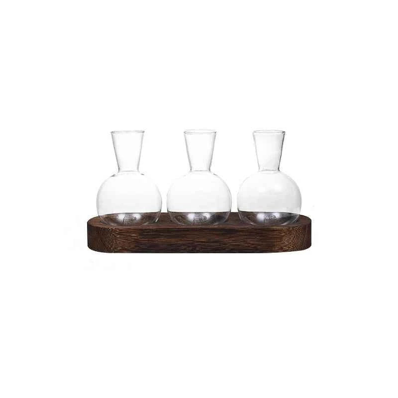 Modern Glass Plant Terrarium with Wooden Tray – Hydroponic Vase for Indoor Propagation Station, Desktop Home Office Decor