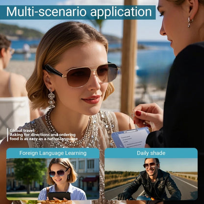 AI Translation Smart Glasses – 100+ Languages, Blue Light Blocking, Open-Ear Audio, Photo Capture