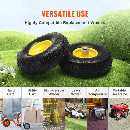 2-Pack Solid PU Run-Flat Tire Wheel 10" Flat Free Tubeless Tires and Wheels for Dollies Garden Trailers Various Carts