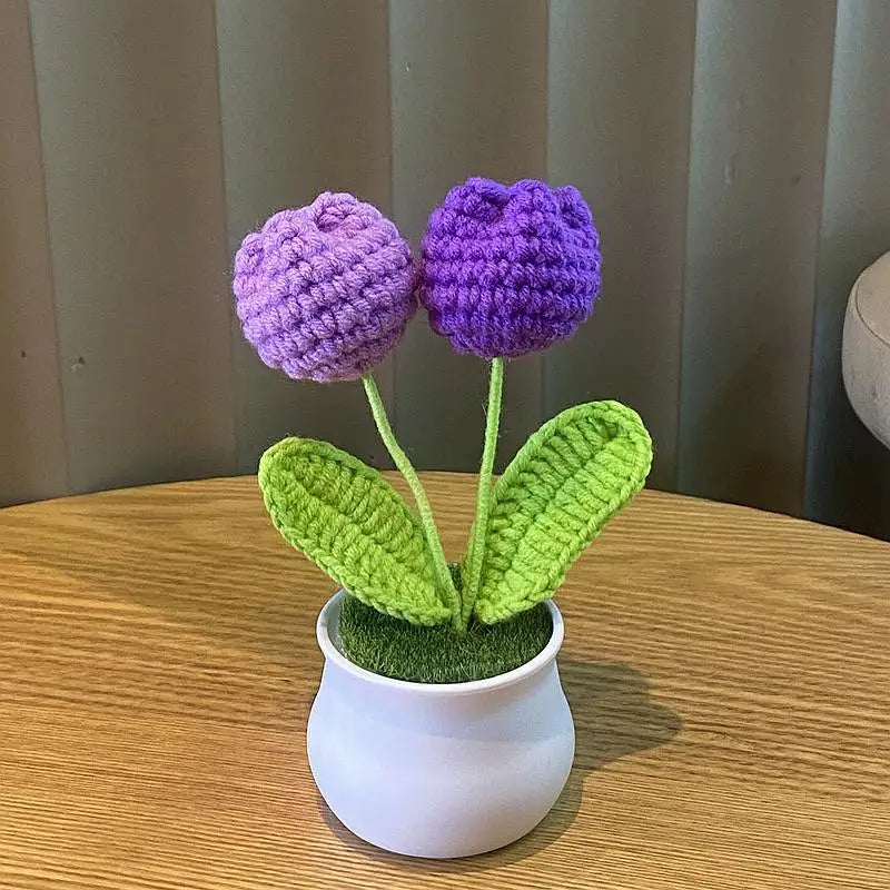 DIY Handwoven Mini Potted Flower Rose Office Desktop Ornamental Potted Plants Woolen Thread Finished Product Home Decoration