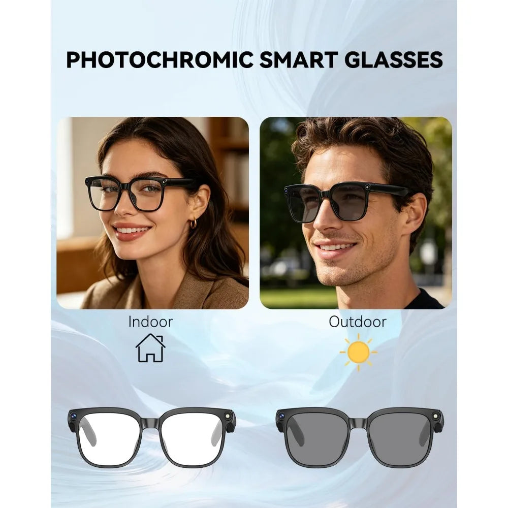 4K HD Smart Camera Glasses – 8MP, AI Translation, Anti-Shake, Photochromic Lenses