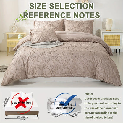 Tufted Leaf Duvet Cover Set, 3-Piece, Bohemian Cream